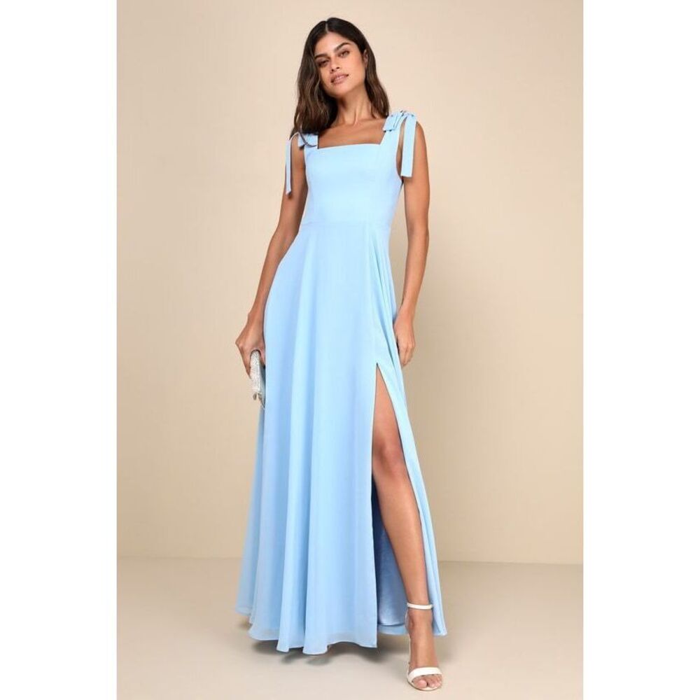 Lulus Love Me Forever Light Blue Tie-strap Square Neck Maxi Dress - Size XL